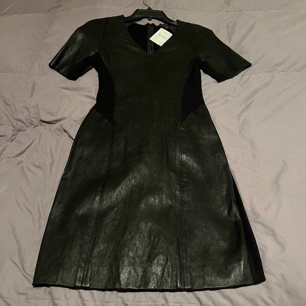 Theory Leather & Ponte Short Sleeve Leather Dress - Size 4